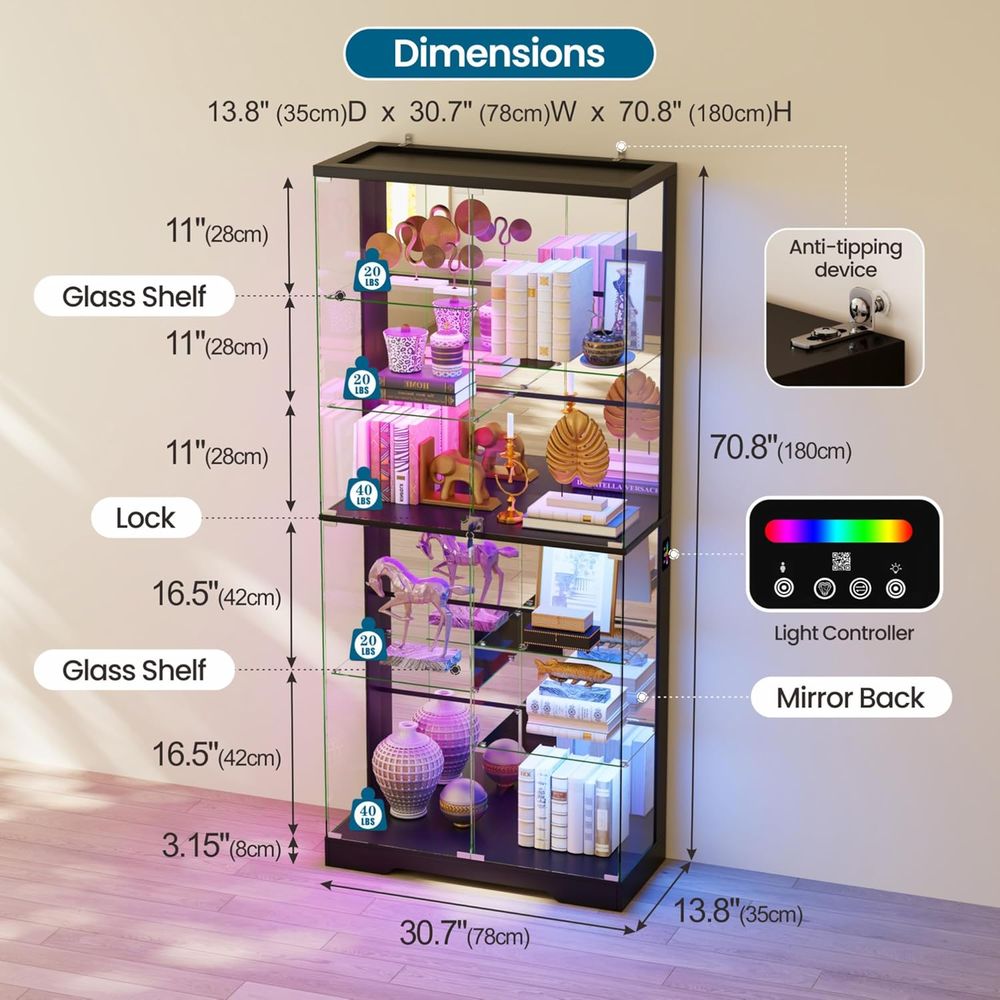 10-Tier Glass Display Cabinet  - Lighting recension och pris