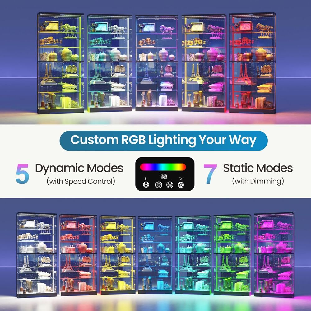 10-Tier Glass Display Cabinet  - Lighting recension och pris