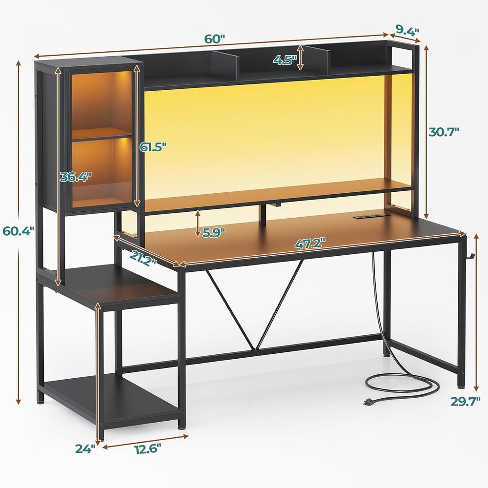 60'' Gaming Desk with Storage, - Lighting recension och pris