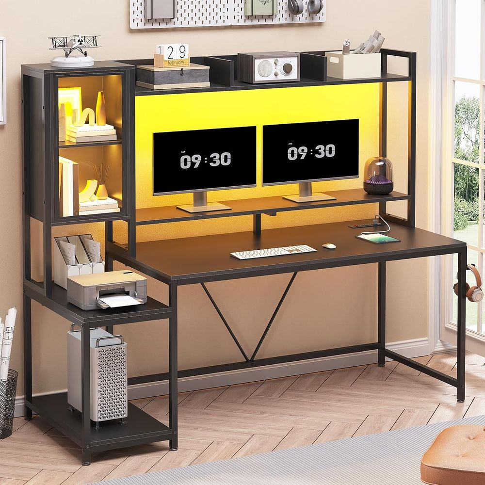 60'' Gaming Desk with Storage, - Lighting recension och pris