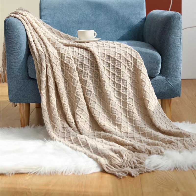 Textile City Diamond Knit Thro - Boho Throw Blanket Fringe recension och pris